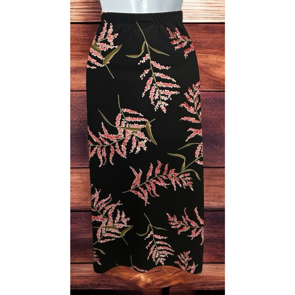 Vintage Studio JPR Black Floral Maxi Skirt Sz Small Elastic Waist Long Fashion - Picture 1 of 5